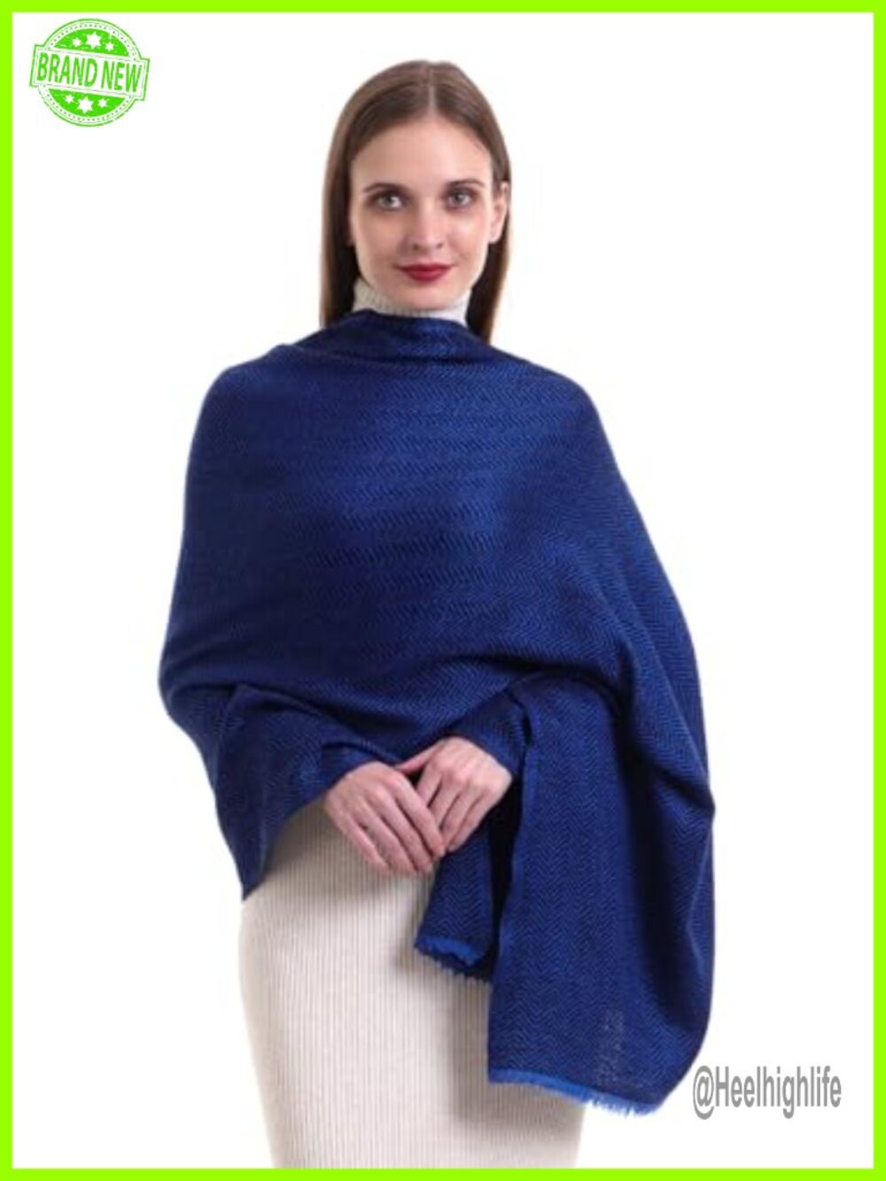 100% Pure Cashmere Scarf Melange Herringbone 2 Ply Soft Thick Lightweight